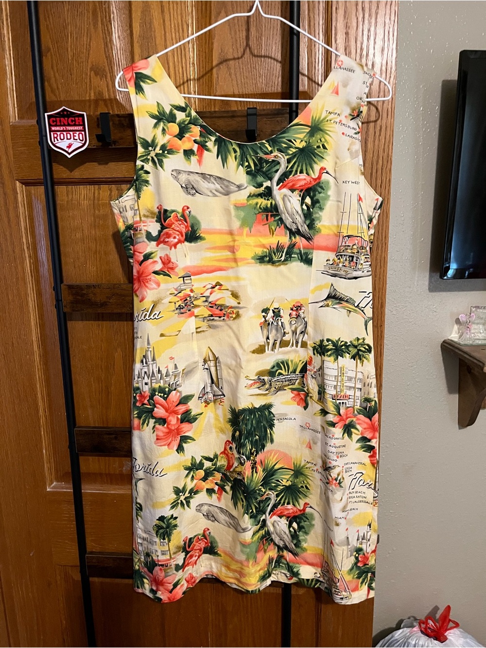 Women’s Paradise Found Florida Print Sleeveless Sheath Dress Size Med